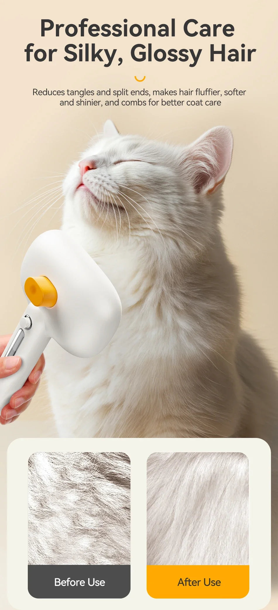 Pet Steam Comb - Electric Spray Brush for Dog & Cat Hair Removal and Grooming