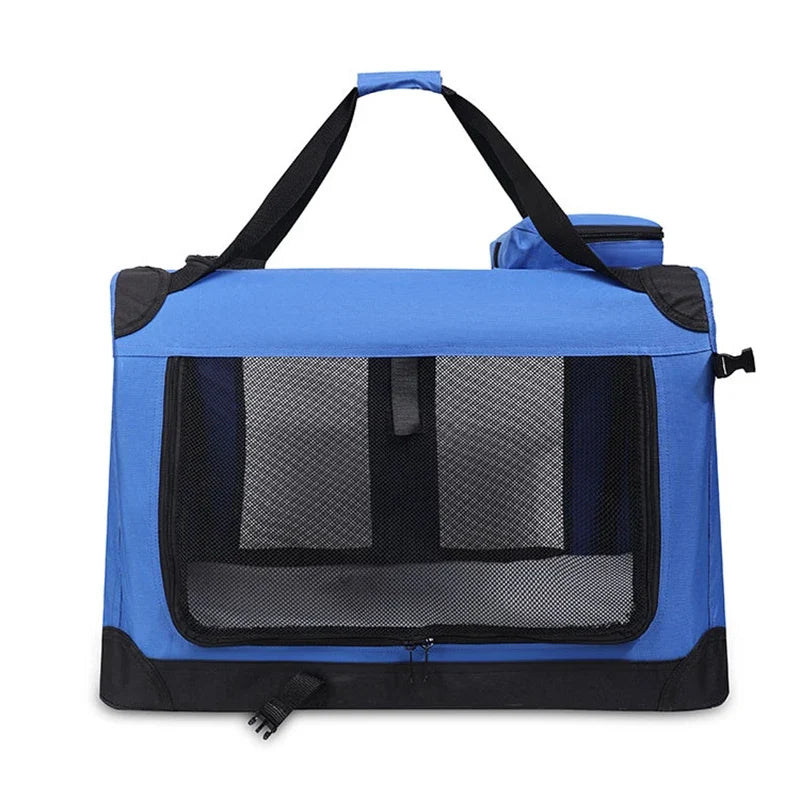 Foldable Soft Pet Crate & Travel Carrier with Mat — 3 Doors