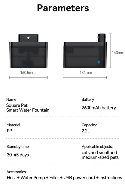 Smart Pet Water Fountain 2.2L - Wireless Automatic Dispenser with Infrared Sensor