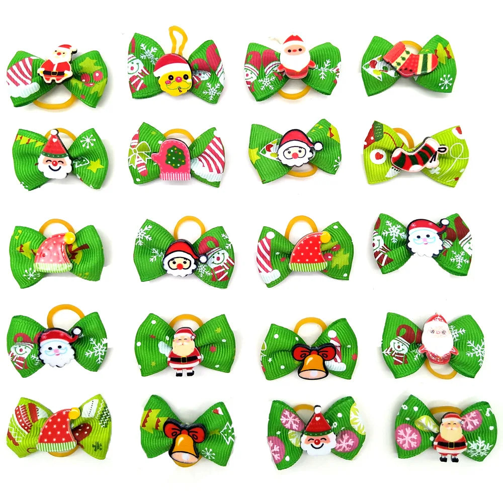 Christmas Dog Hair Bows with Rubber Bands - Handmade Grooming Accessories (50/1000 Pack)