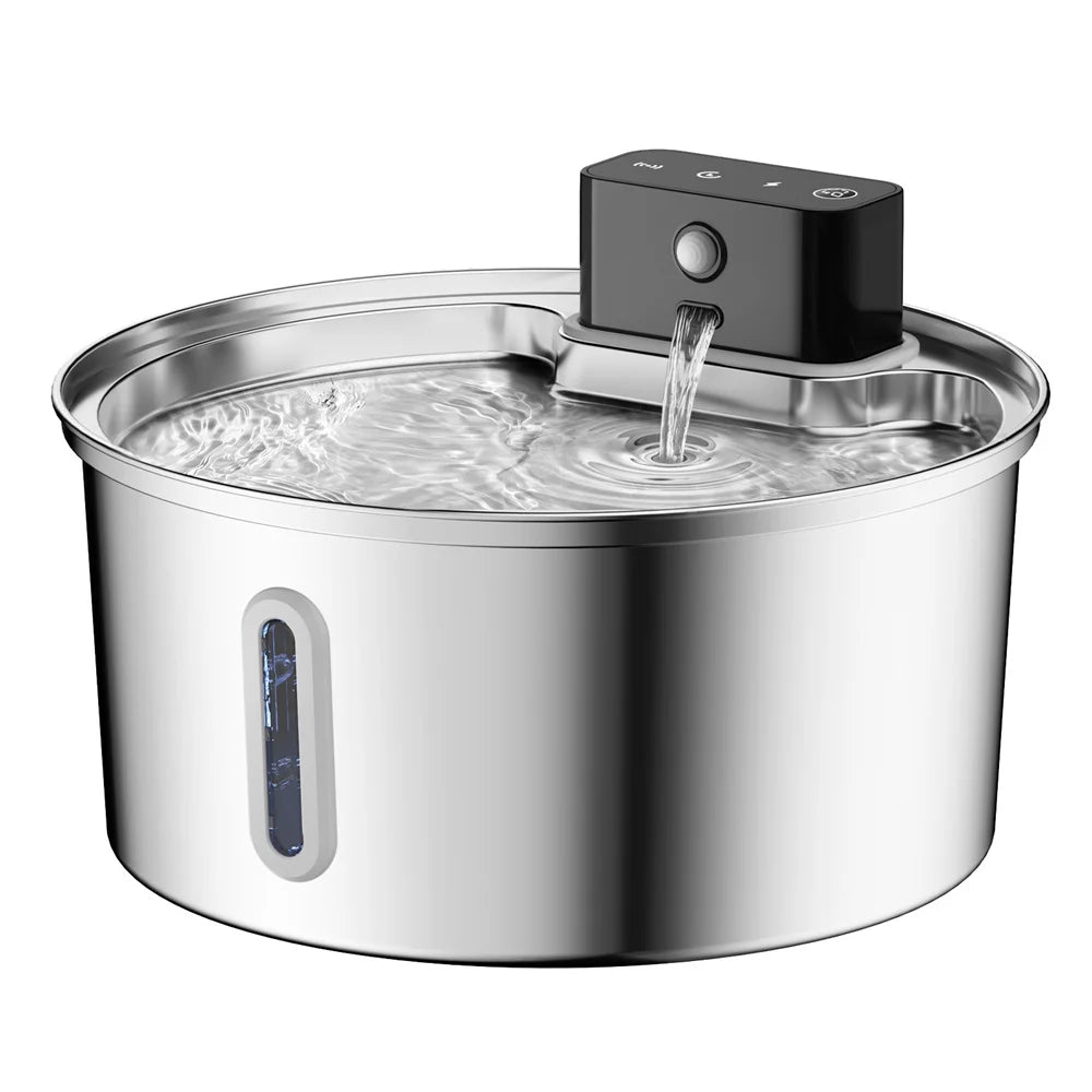 Smart Wireless Charging Pet Water Fountain with Sensor - 3.2L Stainless Steel