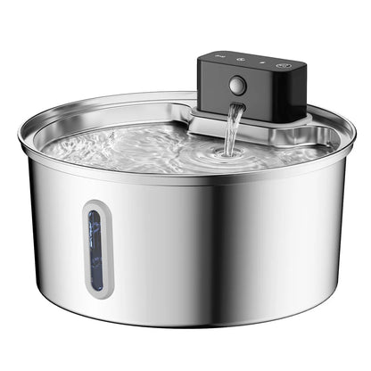 Smart Wireless Charging Pet Water Fountain with Sensor - 3.2L Stainless Steel