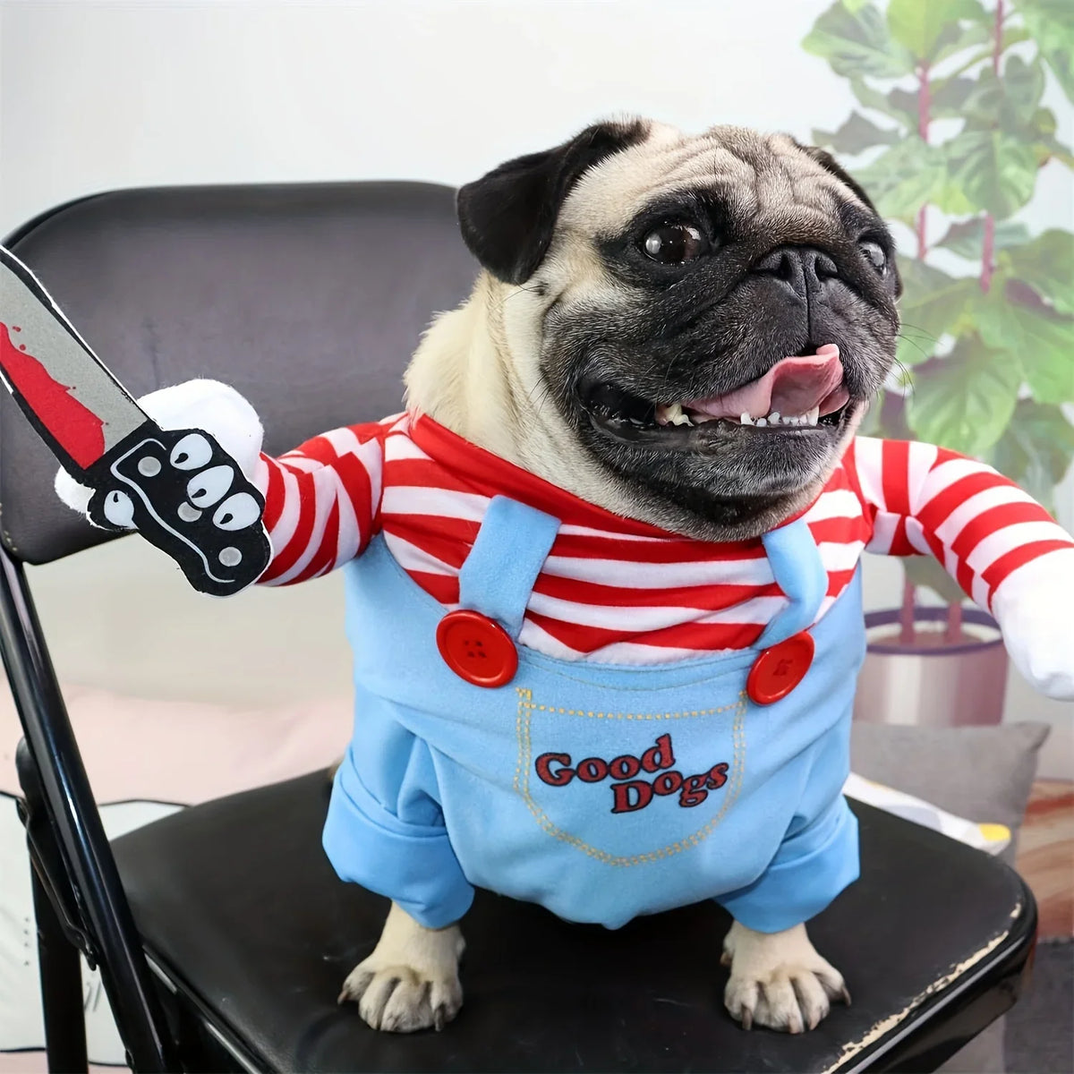 Halloween Bloody Doll Dog Costume with Wig