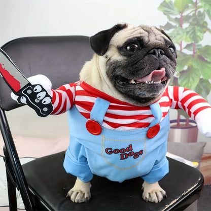 Halloween Bloody Doll Dog Costume with Wig