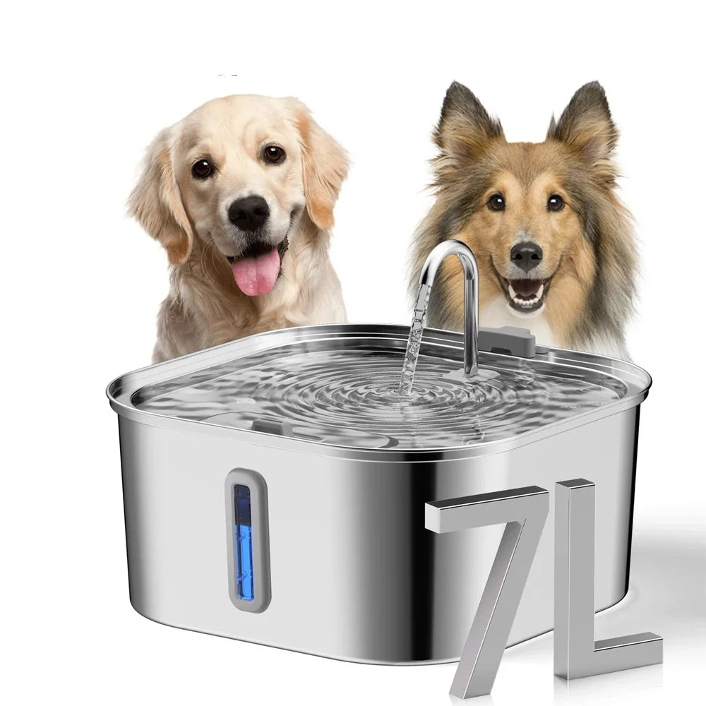 Large Pet Water Fountain - 7L Stainless Steel Automatic Dispenser with Silent Operation