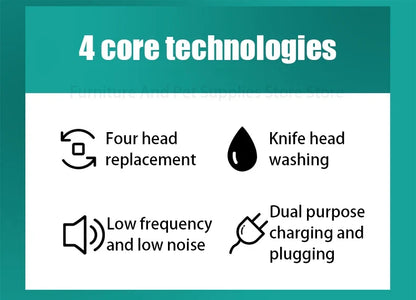 4-in-1 Cordless Pet Grooming Set with 4 Blades — Low Noise Rechargeable Clipper