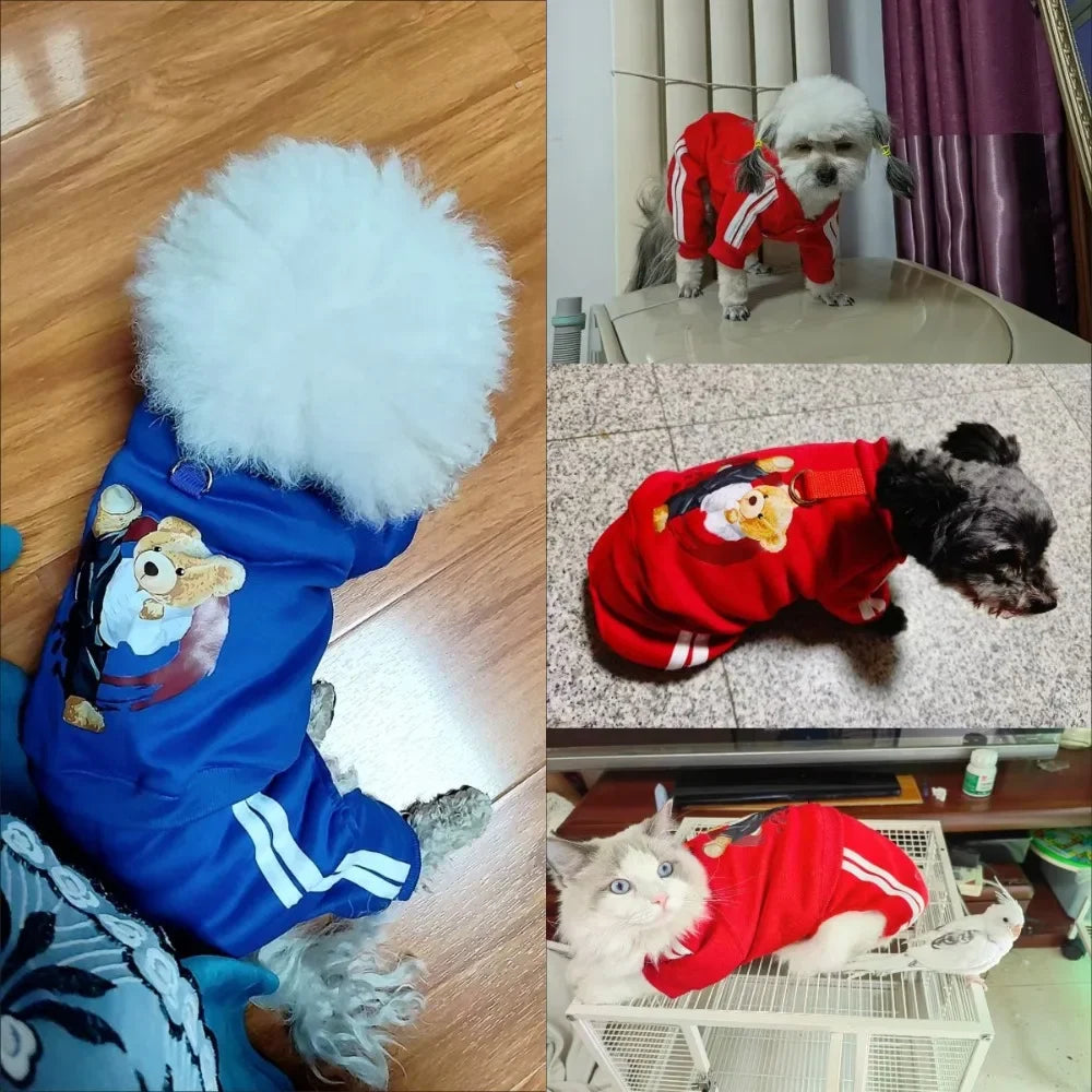 Dog Fleece Hoodie Jumpsuit | Warm Autumn Winter Sweatshirt for Puppies, Cats & Small Dogs