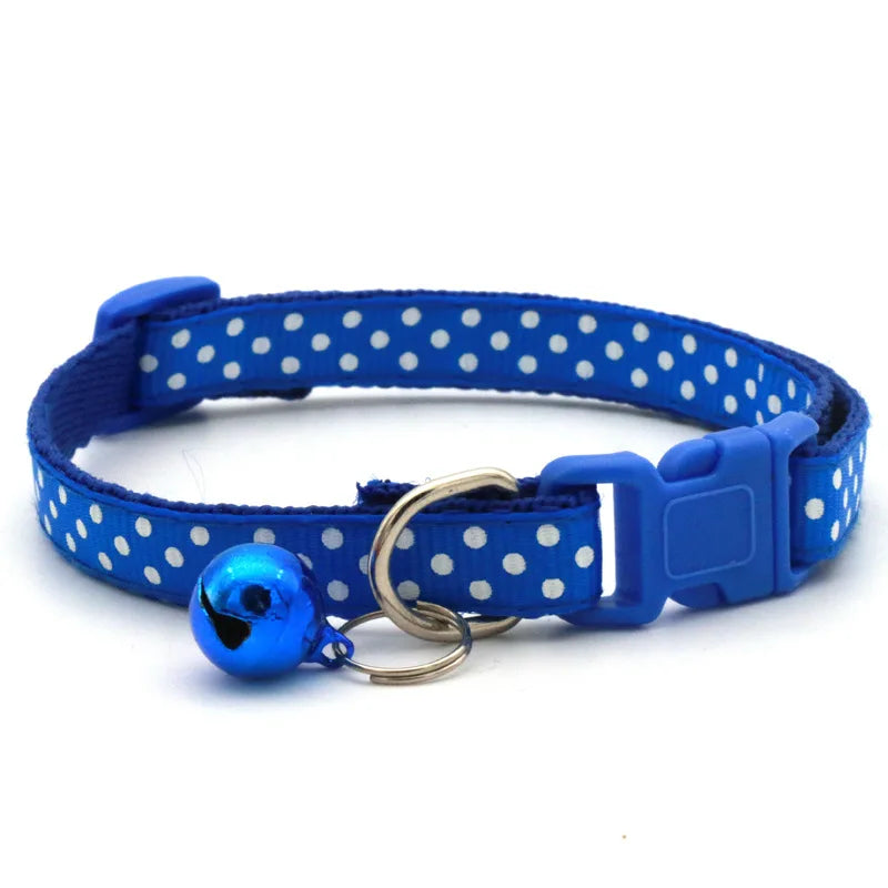 Adjustable Polka Dot Cat & Small Dog Collar with Bell
