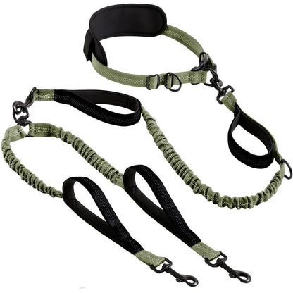 Double Dog Leash with Elastic Shock Absorber
