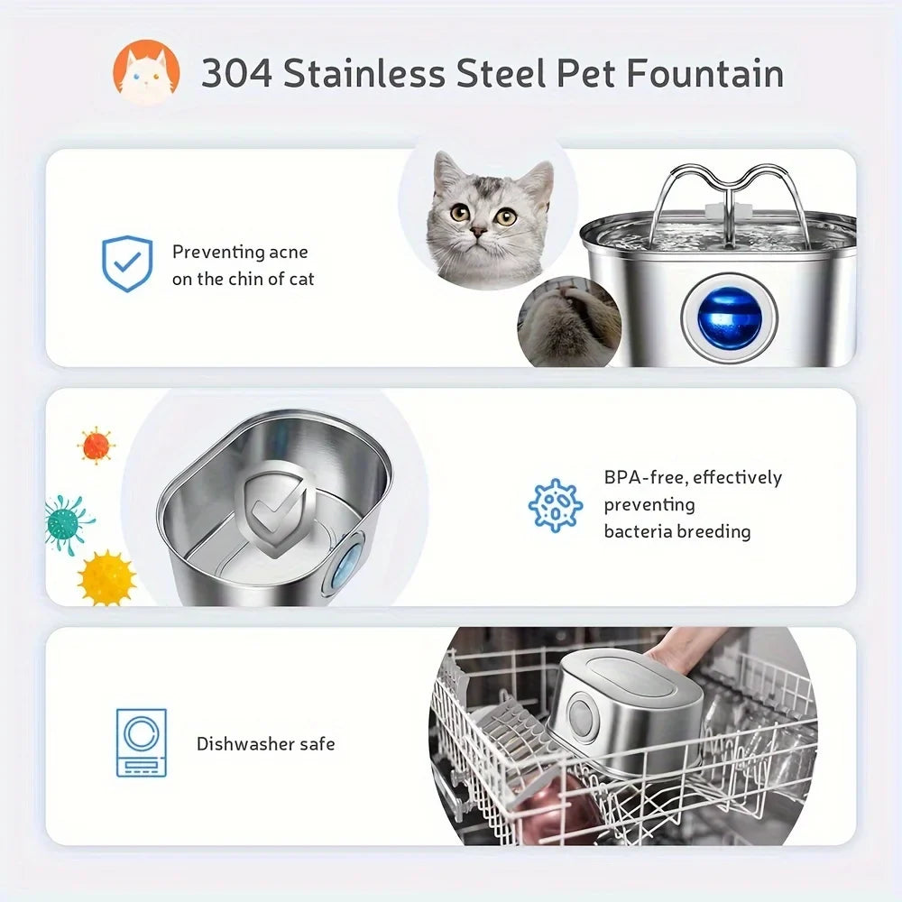 3.2L Stainless Steel Smart Pet Water Fountain with Visual Water Level Window