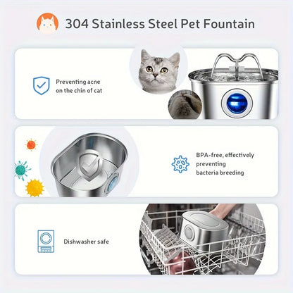 3.2L Stainless Steel Smart Pet Water Fountain with Visual Water Level Window