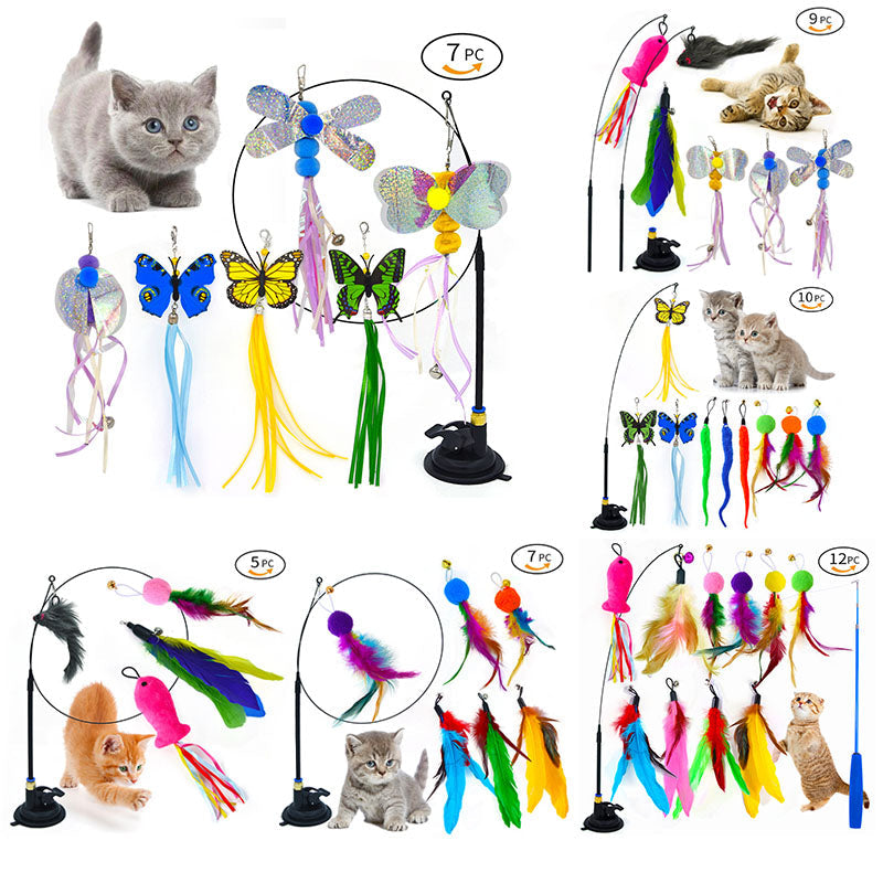 Hands-Free Suction Cup Cat Toy - Interactive Feather Wand Set