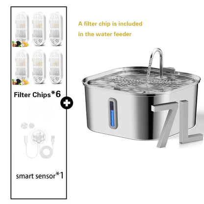 Large Pet Water Fountain - 7L Stainless Steel Automatic Dispenser with Silent Operation