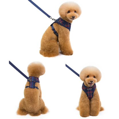 Adjustable Plaid Dog Harness & Leash Set