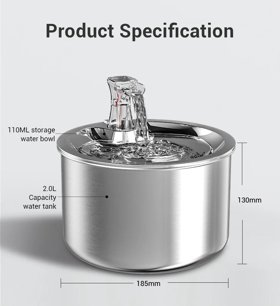 Premium Stainless Steel Cat Water Fountain with Smart Motion Sensor