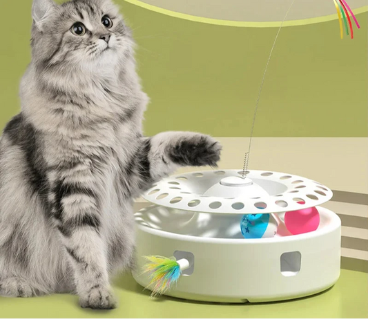 3-in-1 Automatic Cat Toy - Wireless Interactive Feather Wand with Track Ball & Teasing Stick