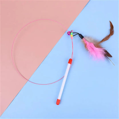 Interactive Feather Wand Cat Toy - Wire Teaser Stick