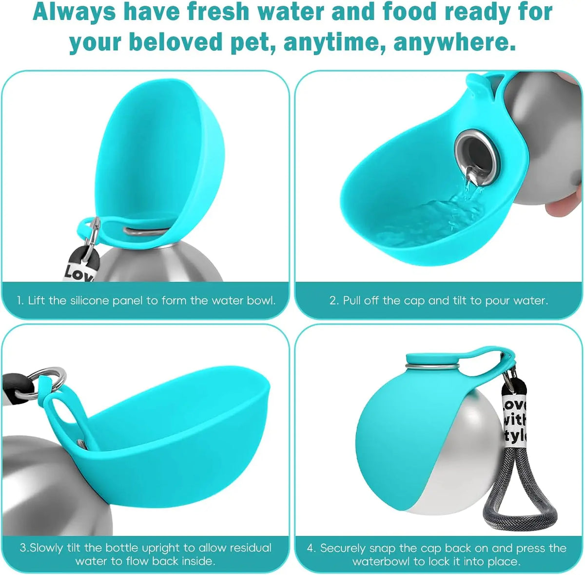 2-in-1 Stainless Steel Dog Water Bottle with Foldable Bowl
