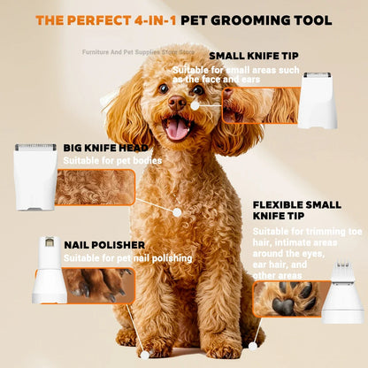 4-in-1 Cordless Pet Grooming Set with 4 Blades — Low Noise Rechargeable Clipper