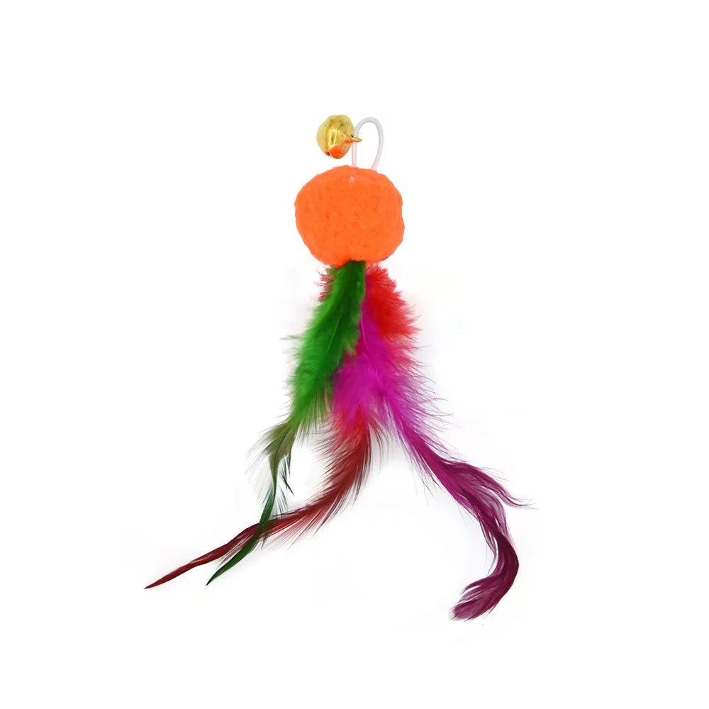 Feather Wand Cat Toy with Bell & Worm String - Interactive Teaser Set