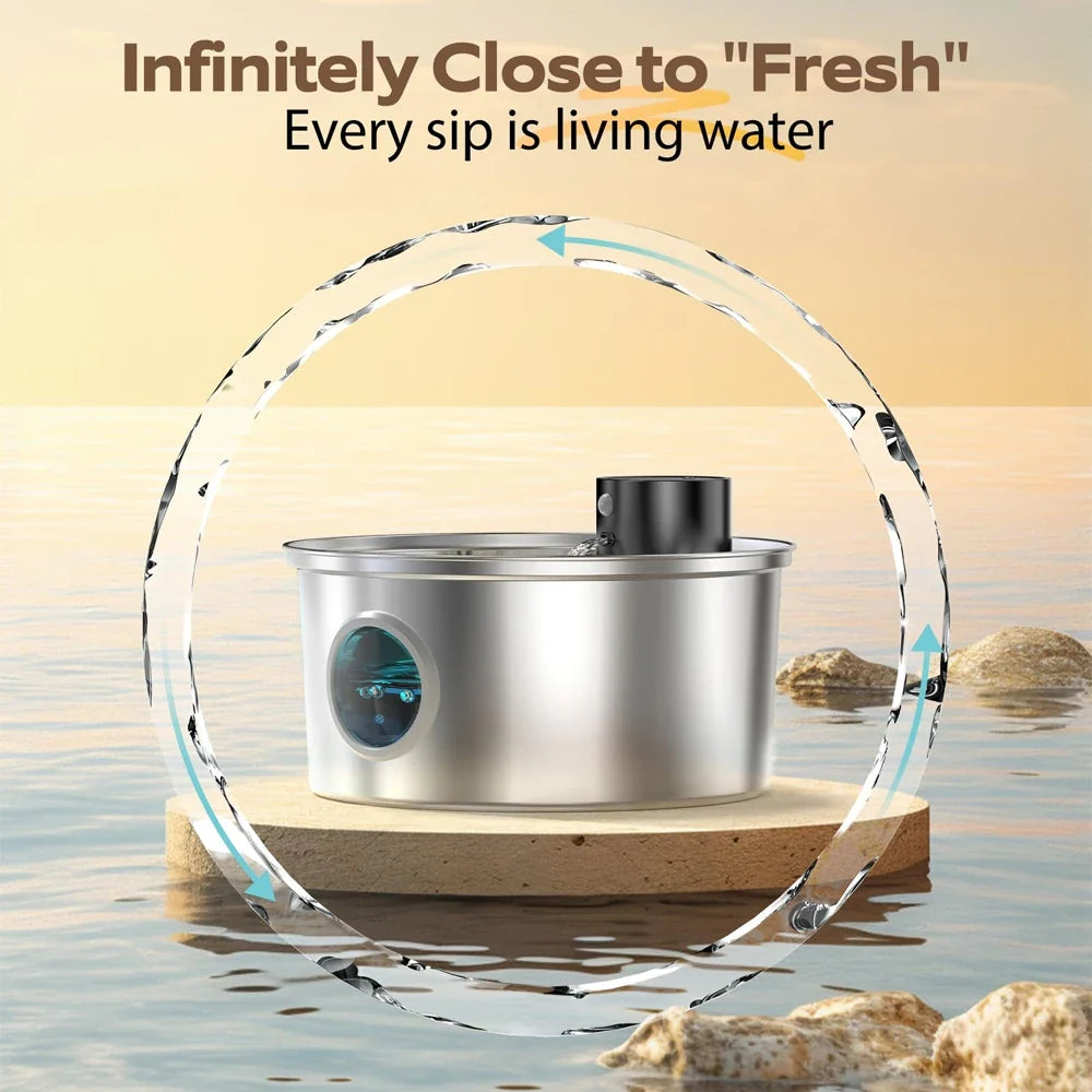 Wireless Motion Sensor Pet Water Fountain - Rechargeable Stainless Steel with Filter